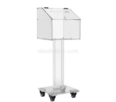 Custom acrylic charity box with stand & wheels
