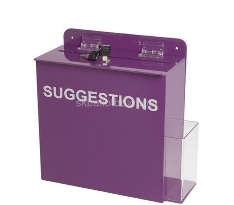 Custom acrylic hanging suggestion box with flyer holder