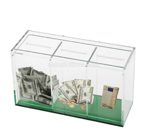 Custom acrylic 3-compartment money collection box