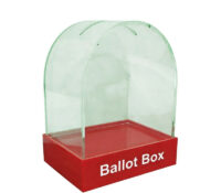 Custom acrylic arch top ballot box with red base BB-3222 Custom acrylic arch top ballot box with red base