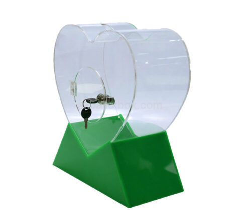 Custom plexiglass heart shaped charity collection box