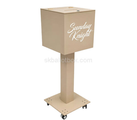 Custom plexiglass floor standing suggestion box with wheels