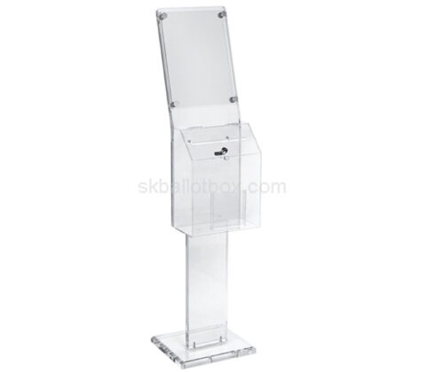 Custom acrylic floor stand ballot box with sign holder