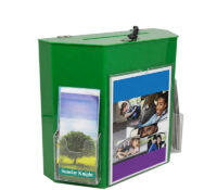 Custom acrylic ballot box with brochure sign pockets BB-3238 Custom acrylic ballot box with brochure sign pockets