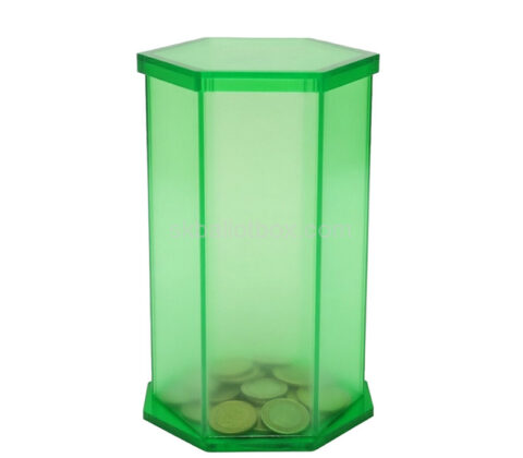 Custom plexiglass hexagon money charity box
