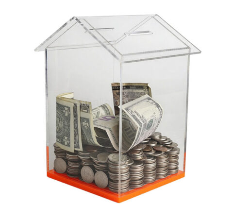Custom plexiglass house shape bank