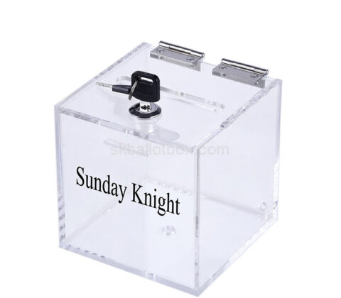 Custom plexiglass suggestion box with metal hinges box