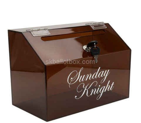 Custom plexiglass suggestion box with sloped top lid