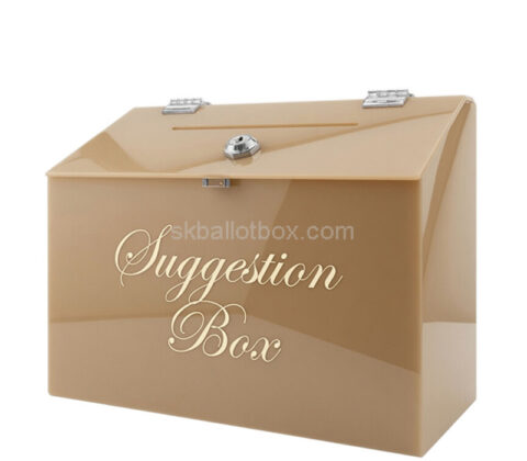Custom plexiglass suggestion box with slanted top lid