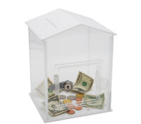 Custom plexiglass house shaped money charity box DB-481 Custom plexiglass house shaped money charity box