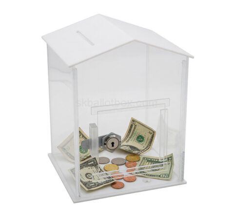 Custom plexiglass house shaped money charity box