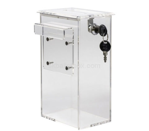 Custom plexiglass charity box with J hook