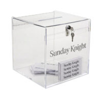Custom plexiglass suggestion box with literature holder SB-459 Custom plexiglass suggestion box with literature holder