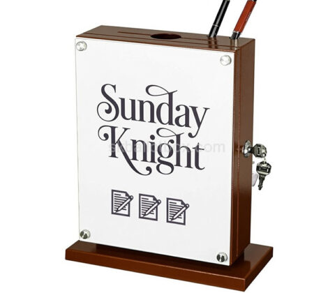 Custom plexiglass suggestion box with sign holder
