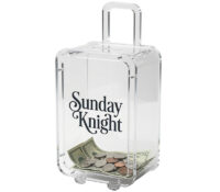 Custom luggage shaped acrylic piggy bank box DB-499 Custom luggage shaped acrylic piggy bank box