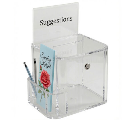 Custom acrylic suggestion box with flyer & sign holder