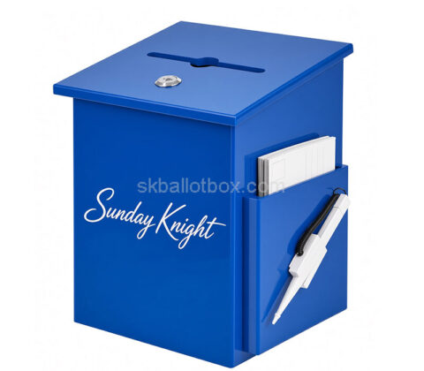Custom acrylic suggestion box with lock and pamphlet holder