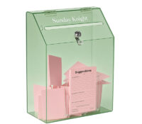Custom acrylic wall suggestion box with front pocket SB-480 Custom acrylic wall suggestion box with front pocket