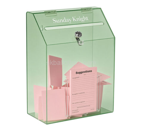 Custom acrylic wall suggestion box with front pocket