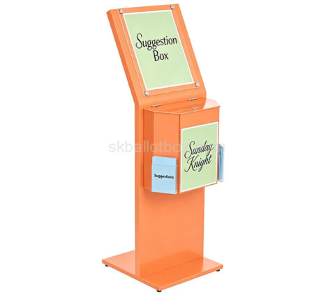 Custom acrylic suggestion box with 2 sign holder & 2 flyer pockets