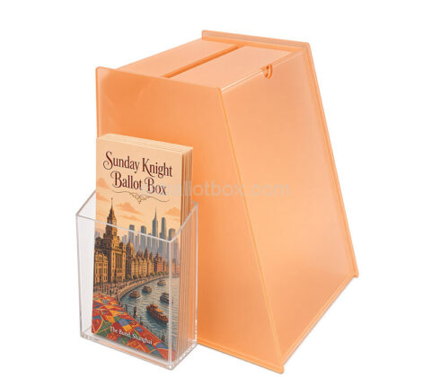 Custom acrylic ballot box with sign holder and side pocket