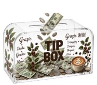 Custom acrylic coffee shop tip collection box DB-517 Custom acrylic coffee shop tip collection box